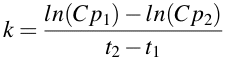 Equation for k from slope using ln