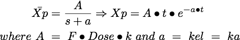 Amount of drug, Xp, versus time