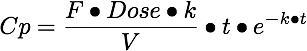 Concentration of drug, Cp, versus time, where kel = ka